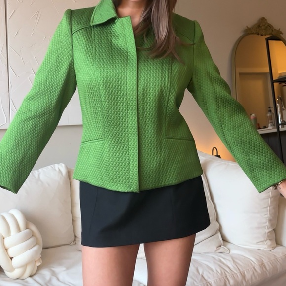 Chic Green Textured Zip-Up Jacket - Louben - Size 8 - Picture 6 of 12